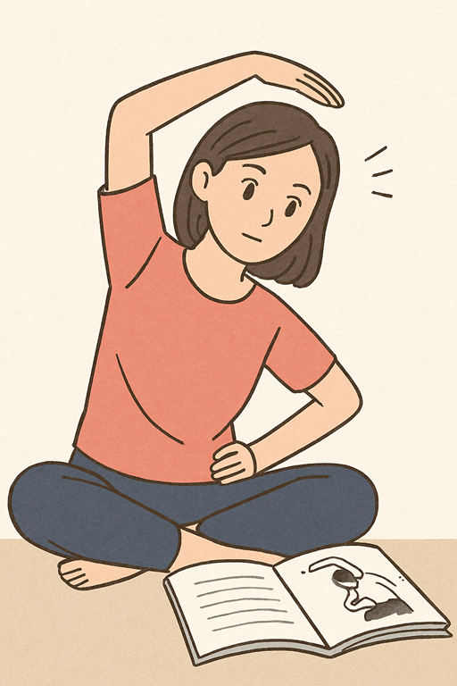 本を読んでやってみている女性のイラスト